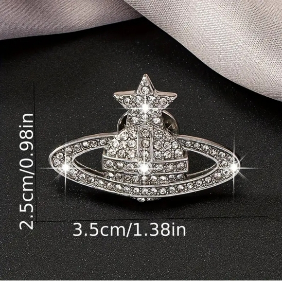 New Planet Silver Rhinestone Brooch Pin Silvertone Color - Picture 4 of 6